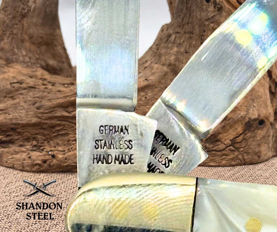 GERMAN BULL BRAND Faux Pearl Cracked Ice 3 Blade Stockman Pocket Knife (160)
