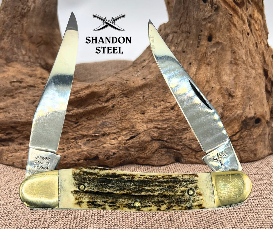 GERMAN BULL LARGE STAG MUSKRAT 2 BLADE TRADITIONAL FOLDING POCKET KNIFE (27)