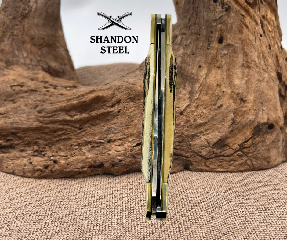 GERMAN BULL LARGE STAG MUSKRAT 2 BLADE TRADITIONAL FOLDING POCKET KNIFE (27)