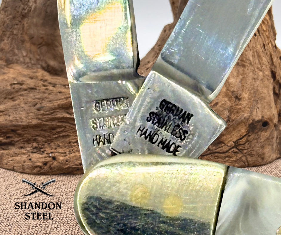 GERMAN BULL BRAND Faux Pearl Cracked Ice 3 Blade Stockman Pocket Knife (1)