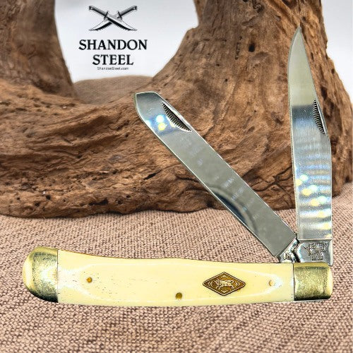 GERMAN BULL TRAPPER WHITE SMOOTH BONE 2 BLADE FOLDING POCKETKNIFE GB-010SB (23)