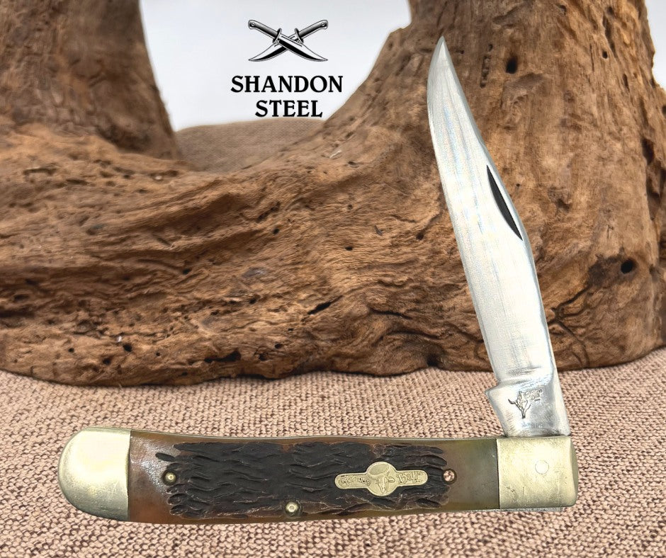 German Bull Trapper Folding PocketKnife Single Clip Point Blade Bone Handle (66)