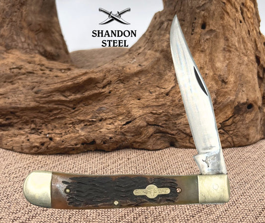 German Bull Trapper Folding PocketKnife Single Clip Point Blade Bone Handle (66)