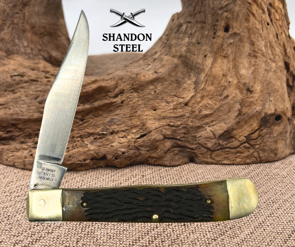 German Bull Trapper Folding PocketKnife Single Clip Point Blade Bone Handle (66)