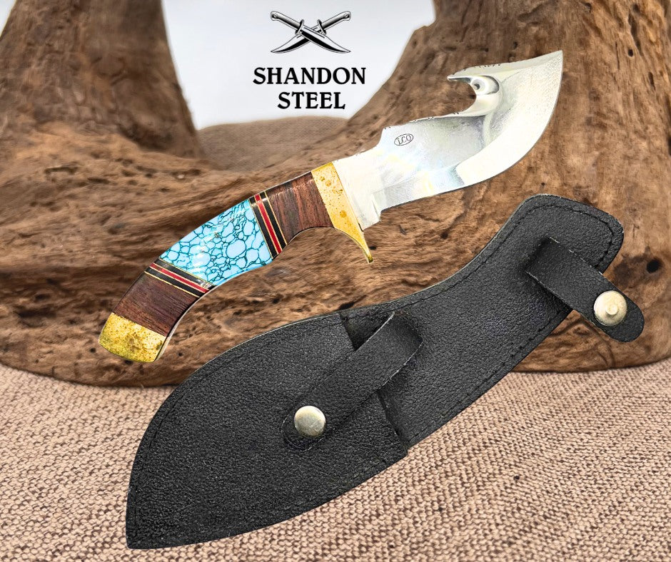 Outdoor Hunting & Skinning LCO Full Tang Knife Gut Hook Leather Sheath (21)