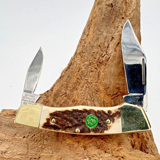 HEN & ROOSTER GERMANY RARE STAG HANDLES 2 BLADE FOLDING BUTTERBEAN 452-DS (170)
