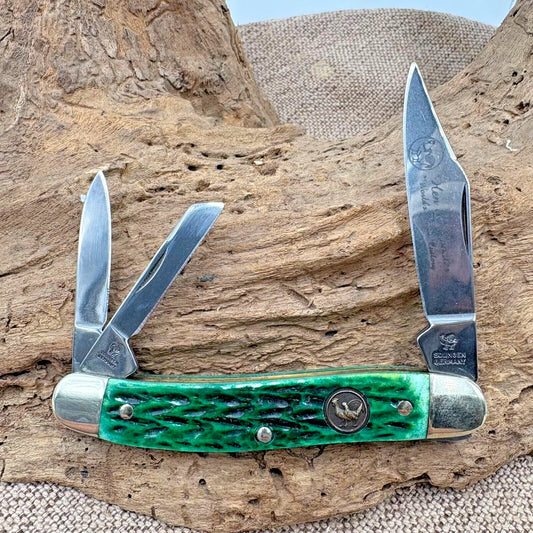 HEN & ROOSTER BERTRAM SOLINGEN GERMANY GREEN BONE WHITTLER POCKET KNIFE (122)