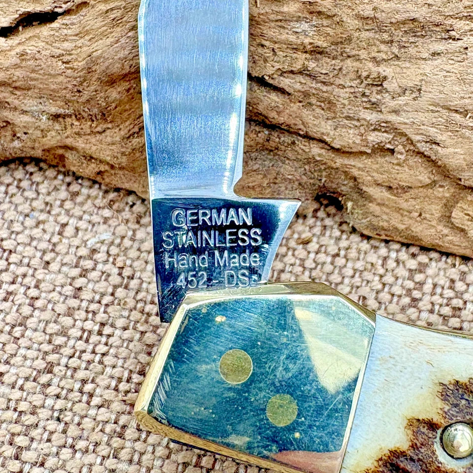 HEN & ROOSTER GERMANY RARE STAG HANDLES 2 BLADE FOLDING BUTTERBEAN 452-DS (170)