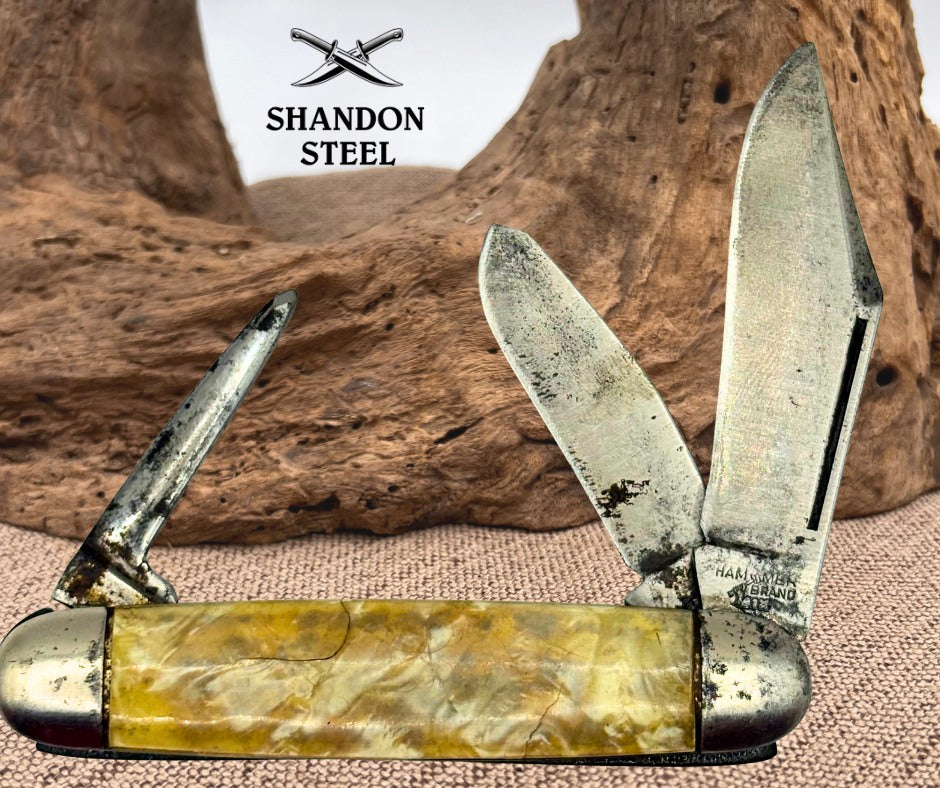 Vtg Hammer Brand 3 Blade Cigar/Equal End Cattle Folding Pocket Knife USA (16)