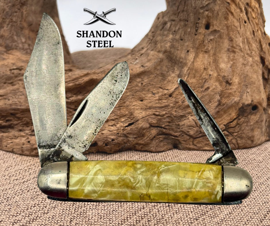 Vtg Hammer Brand 3 Blade Cigar/Equal End Cattle Folding Pocket Knife USA (16)