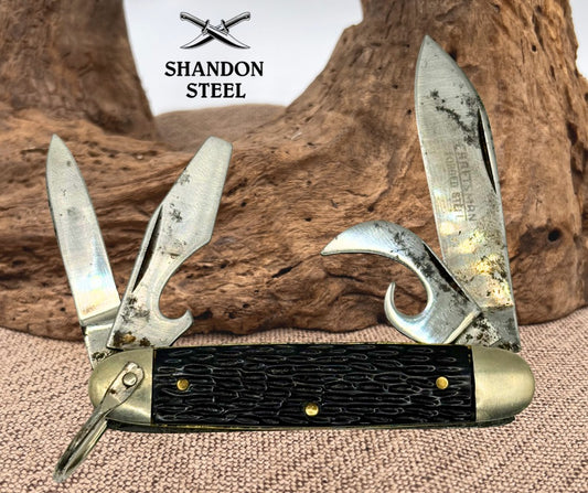 CRAFTSMAN HAMMER BRAND VINTAGE 4 BLADE SCOUT STYLE CAMP POCKET KNIFE (124)