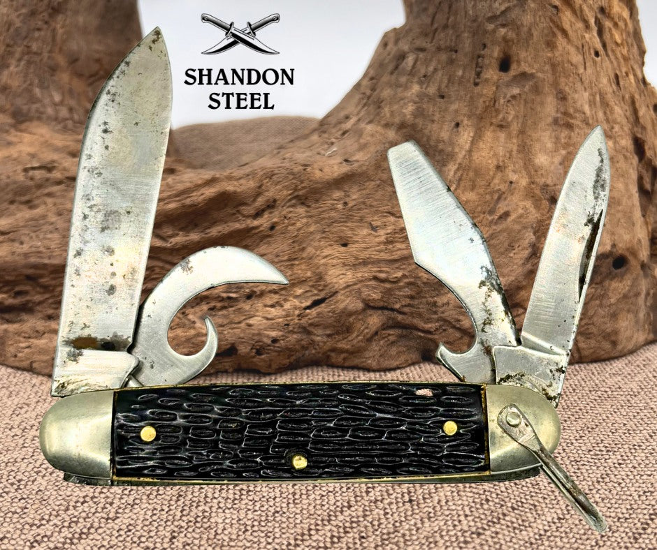 CRAFTSMAN HAMMER BRAND VINTAGE 4 BLADE SCOUT STYLE CAMP POCKET KNIFE (124)