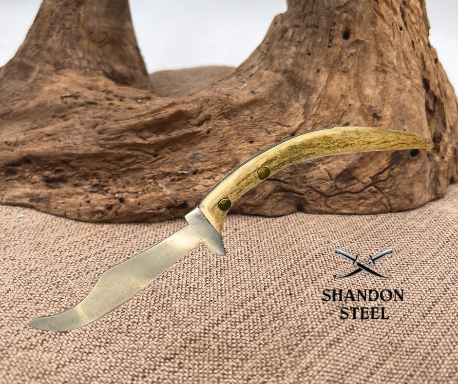 Custom Unique Handmade Carbon Steel Blade Antler Knife With Leather Sheath (C09)