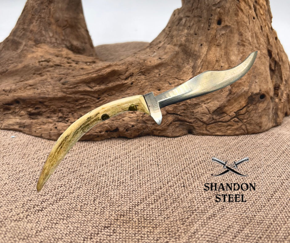 Custom Unique Handmade Carbon Steel Blade Antler Knife With Leather Sheath (C09)