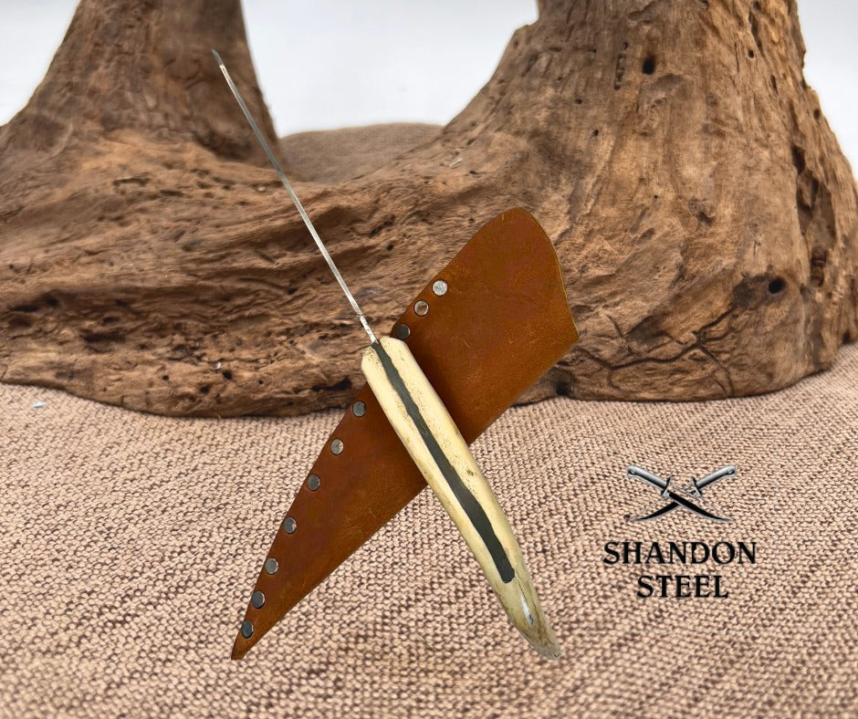 Custom Unique Handmade Carbon Steel Blade Antler Knife With Leather Sheath (C09)