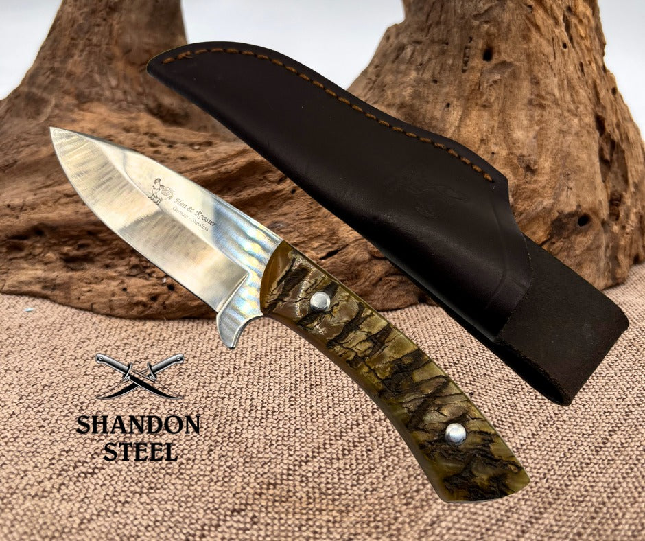 Hen & Rooster HR5030 Fixed Blade Ram Horn Hunting Knife Stainless w/ Sheath (02)