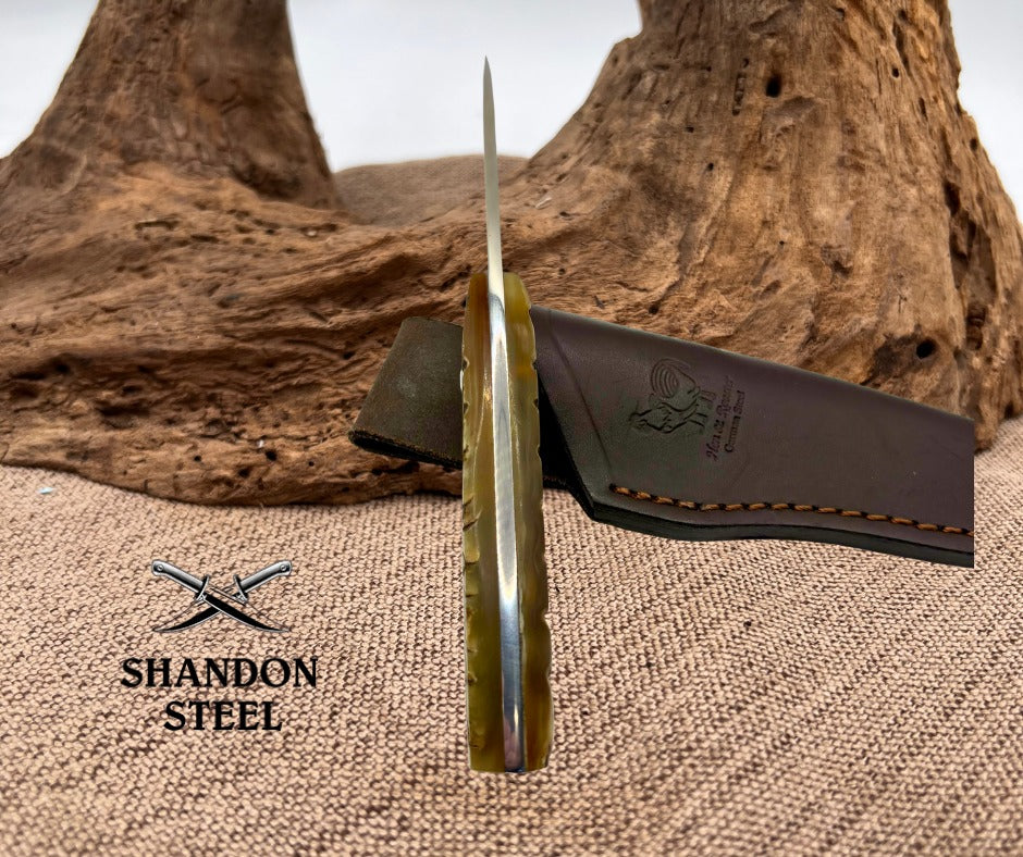 Hen & Rooster HR5030 Fixed Blade Ram Horn Hunting Knife Stainless w/ Sheath (02)