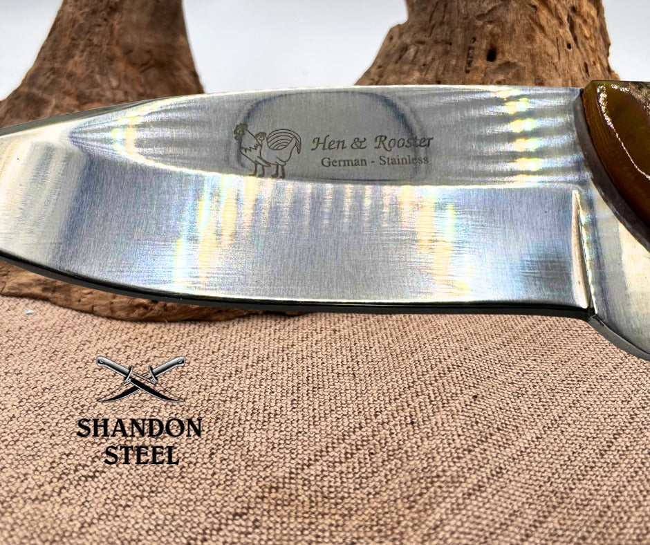 Hen & Rooster HR5030 Fixed Blade Ram Horn Hunting Knife Stainless w/ Sheath (02)