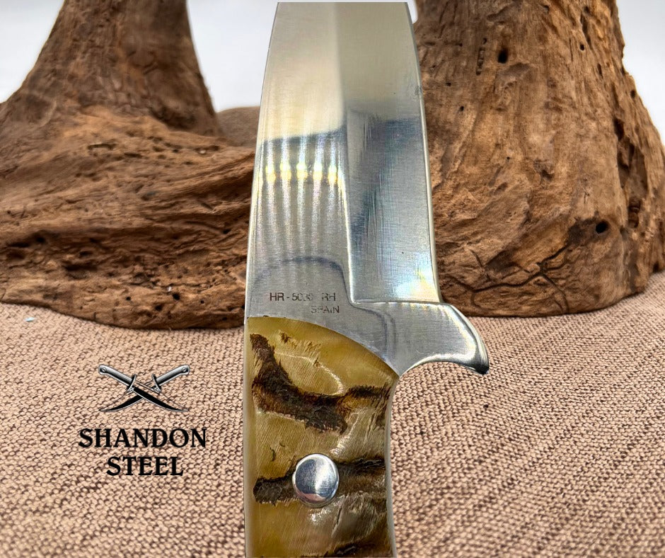 Hen & Rooster HR5030 Fixed Blade Ram Horn Hunting Knife Stainless w/ Sheath (02)