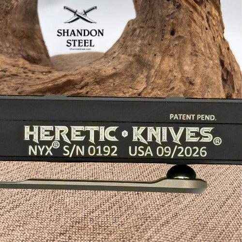 Heretic Knives NYX Tanto H015-2A – Stonewashed Blade – Black Chassis – OTF Automatic Knife