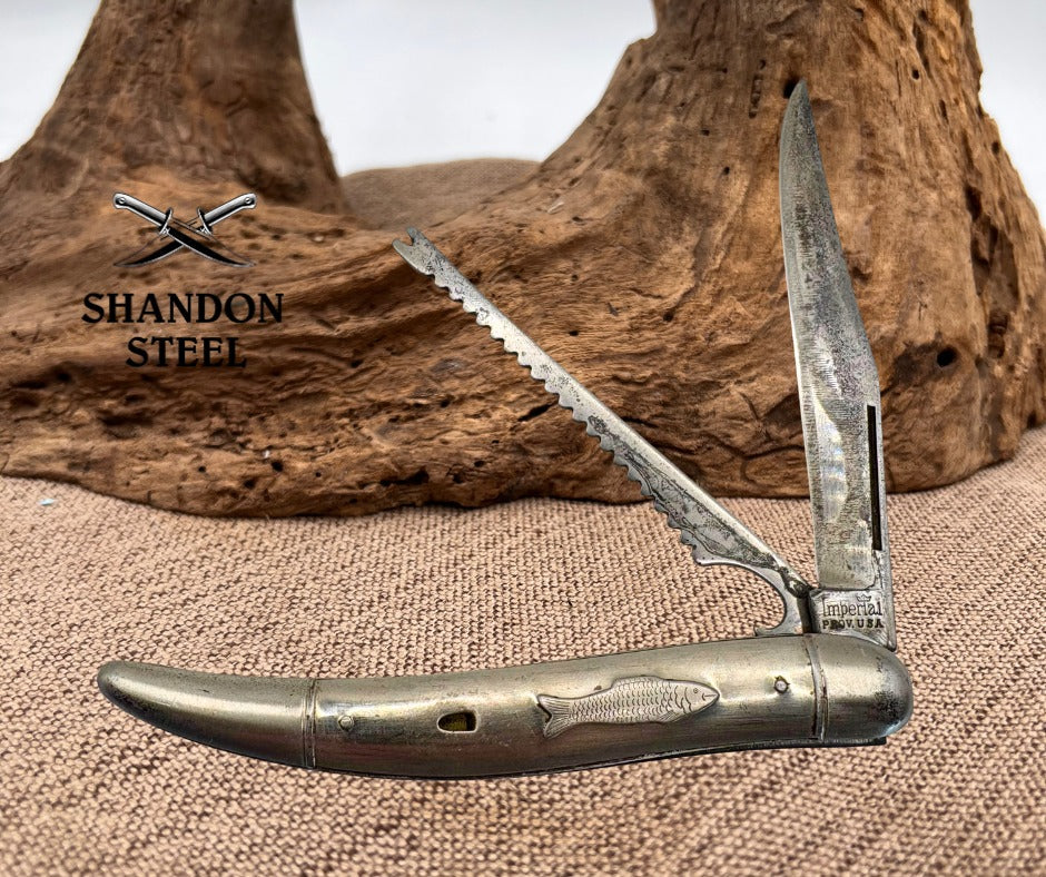 Imperial USA Vintage Fishing Folding Pocket Knife Can Opener Hook Remover (25)