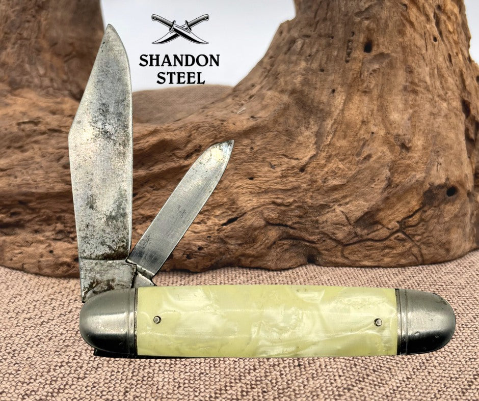 Imperial Prov USA 2 blade 1946-56 Jack Pocket Knife Pearl Cracked Ice Handle -92