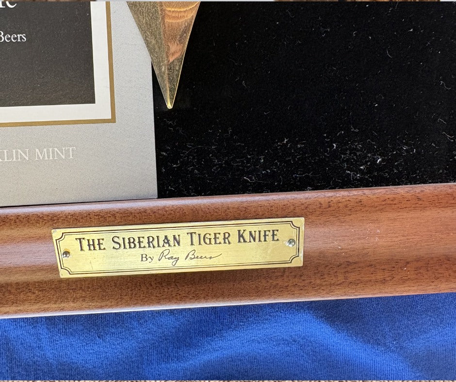 Franklin Mint the Siberian Tiger Knife Fixed Blade Knife on Display Plaque
