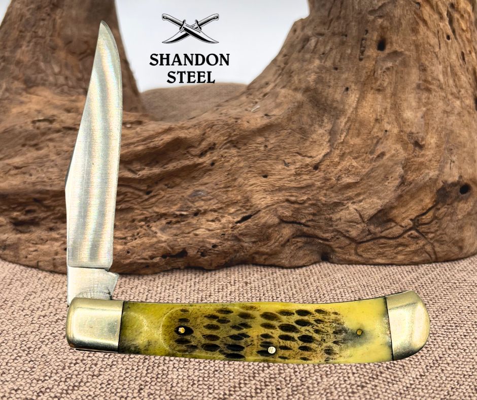 Trapper Jigged Bone Handles SS 4.25" Closed Japan Single BLD Pocket Knife (193)