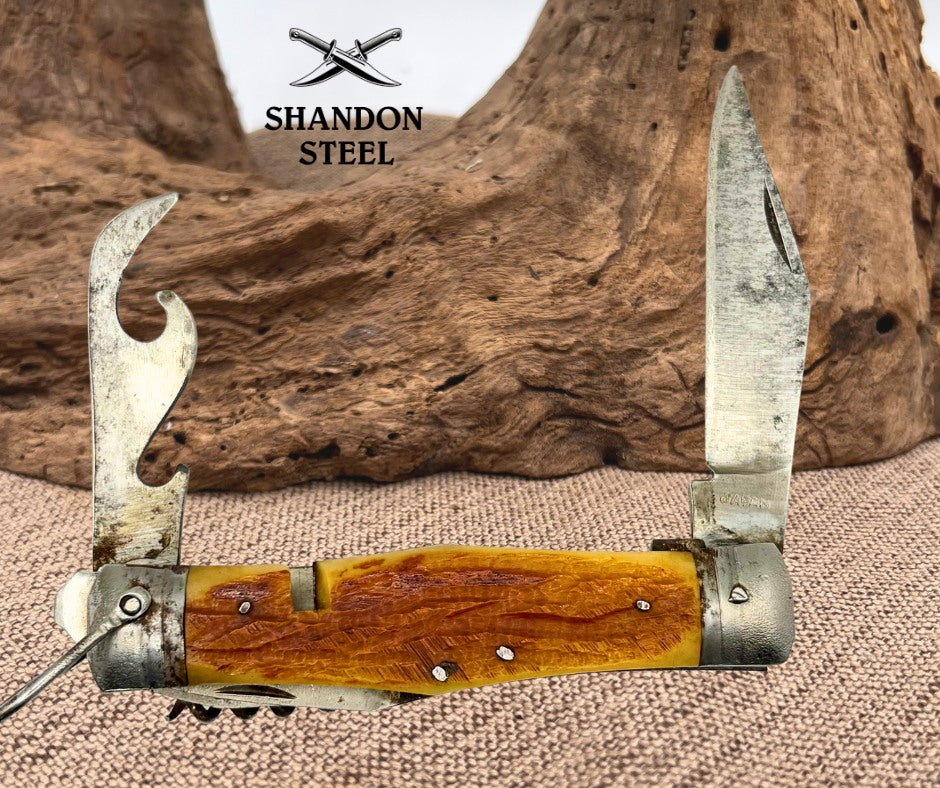 HOBO VTG Folding Pocket Camping Survival Scout Knife Caron Made In Japan (103)