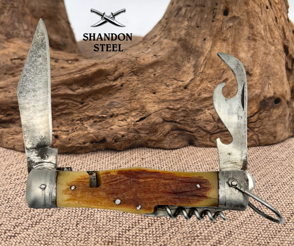 HOBO VTG Folding Pocket Camping Survival Scout Knife Caron Made In Japan (103)