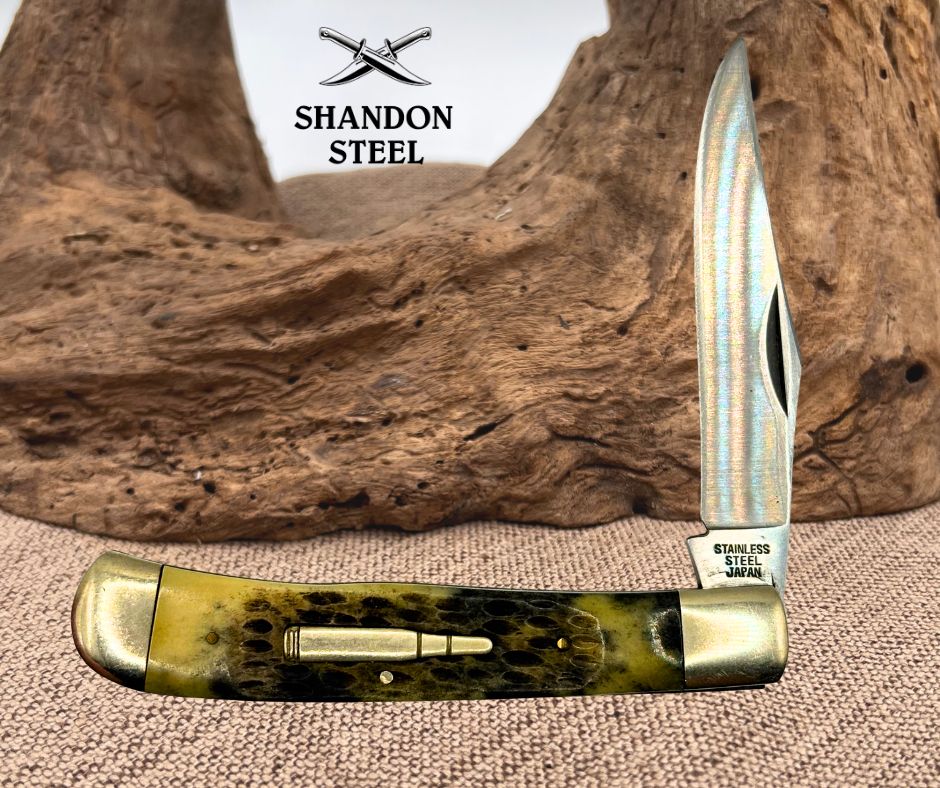 Trapper Jigged Bone Handles SS 4.25" Closed Japan Single BLD Pocket Knife (193)