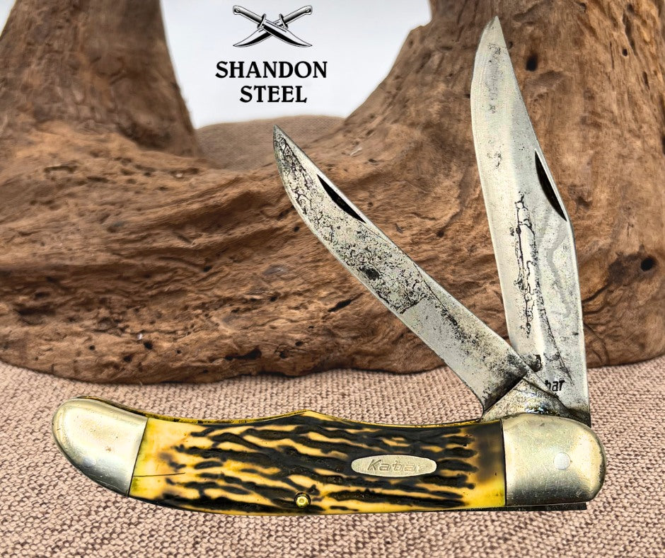KABAR 1184 Stag FOLDING HUNTER JACK KNIFE USA 2 BLADE POCKET KNIFE (194)