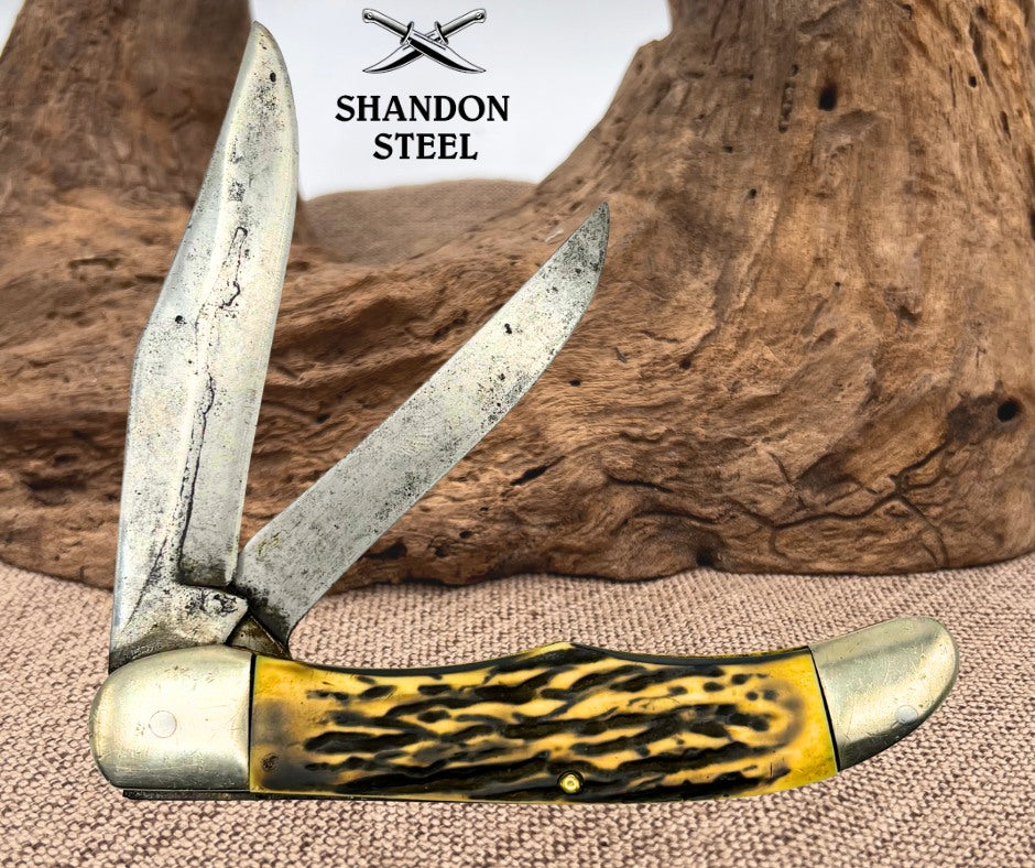 KABAR 1184 Stag FOLDING HUNTER JACK KNIFE USA 2 BLADE POCKET KNIFE (194)