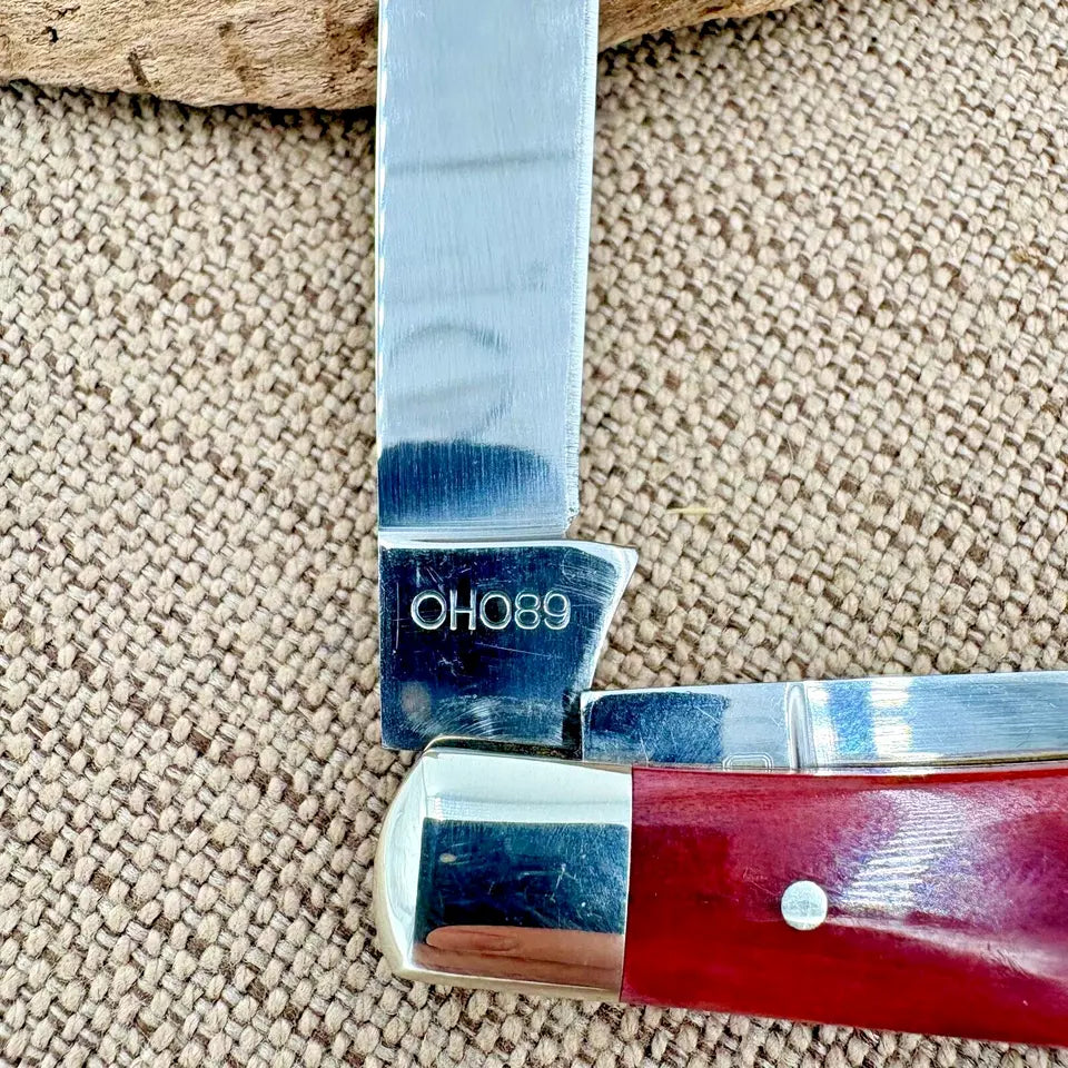 KABAR Rare Vintage Union Cutlery Razor Knife OHO89 One Arm Bandit 2 Blade Red (5)