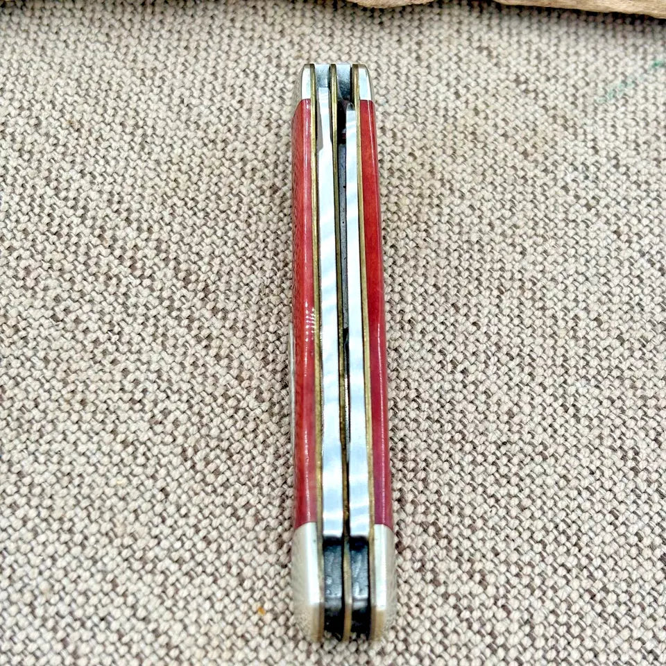 KABAR Rare Vintage Union Cutlery Razor Knife OHO89 One Arm Bandit 2 Blade Red (5)