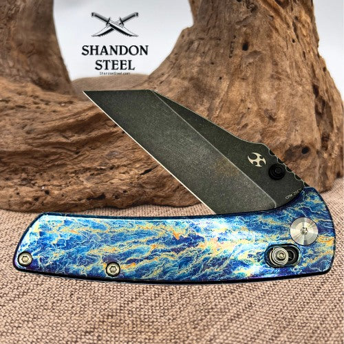 KANSEPT Main Street Thumb Studs/Crossbar Lock Knife Lightning Strike Titanium