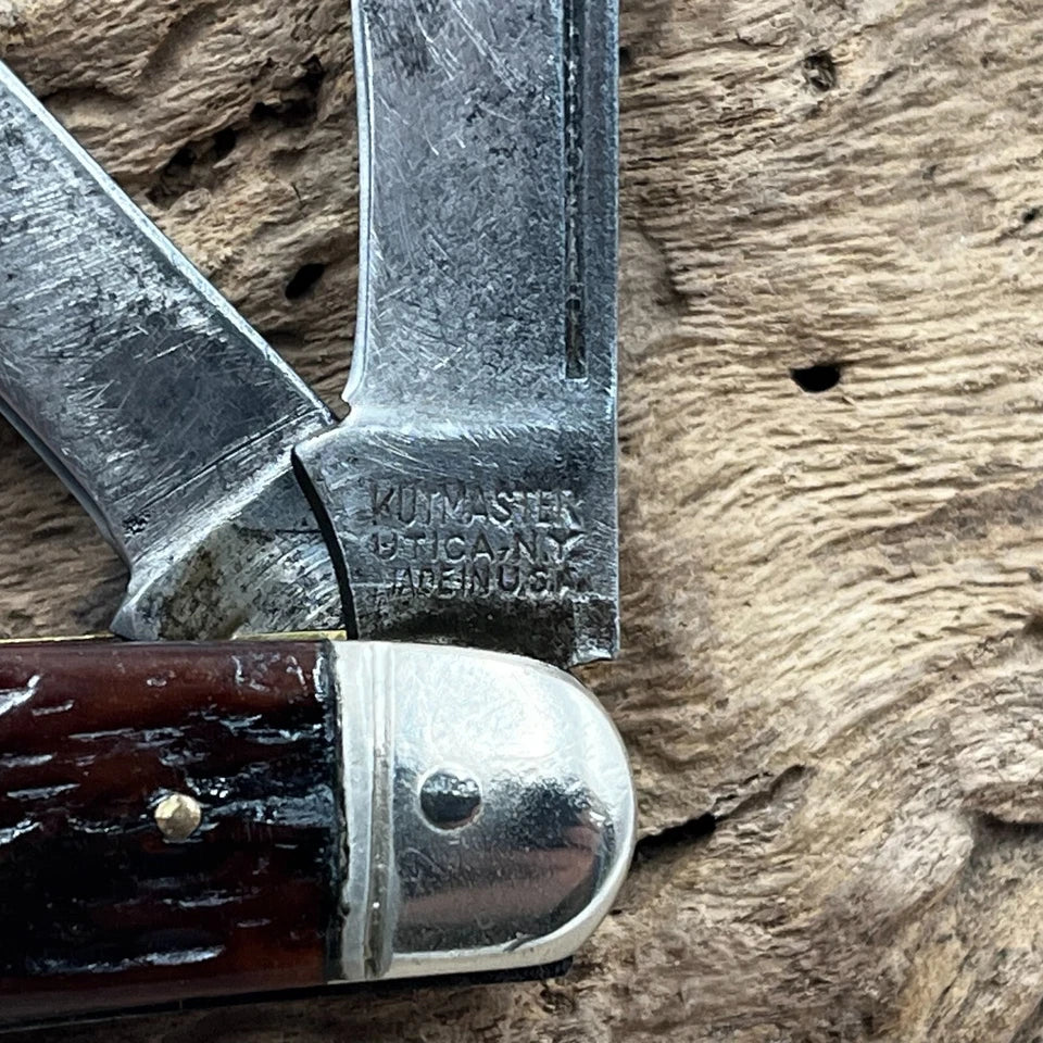 KUTMASTER Knife Made in Utica Ny Usa 3 Blade Stockman Jigged Delrin Handles (49)