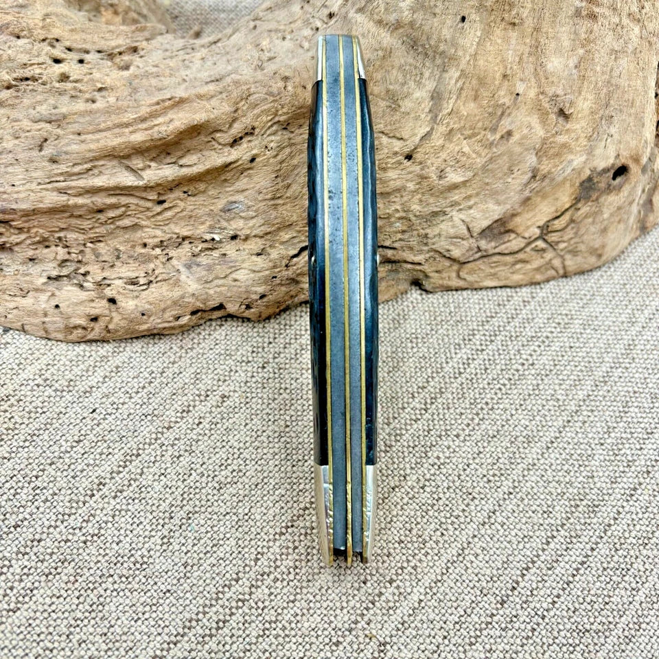 Vintage Ka-Bar 2 Blade Folding Hunter Knife Black Composite Handles (178)