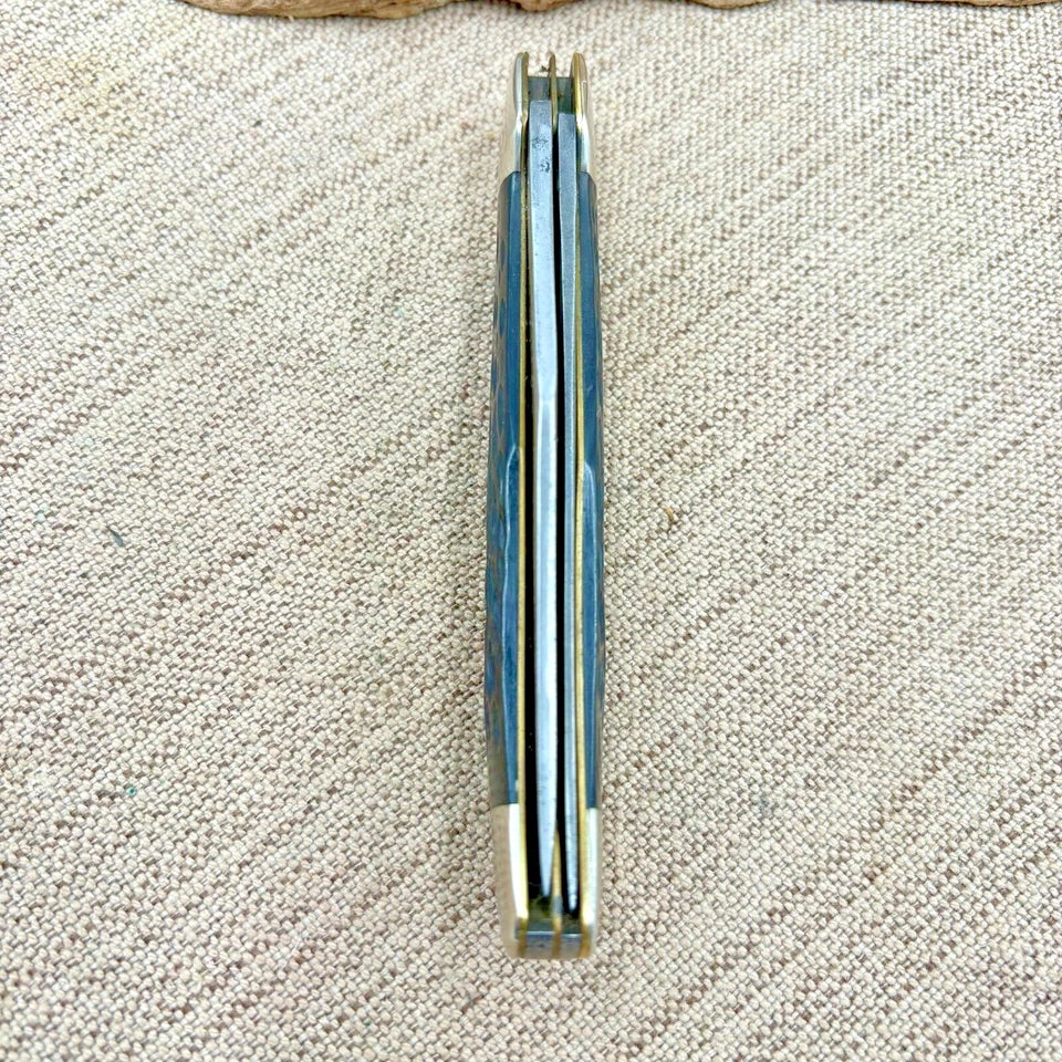 Vintage Ka-Bar 2 Blade Folding Hunter Knife Black Composite Handles (178)
