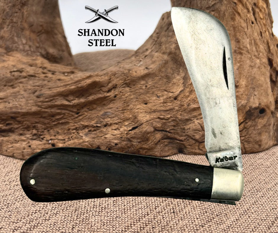 KA-BAR USA Vintage Hawkbill Folding Pocket Knife Carbon Steel Wood Handle (79)