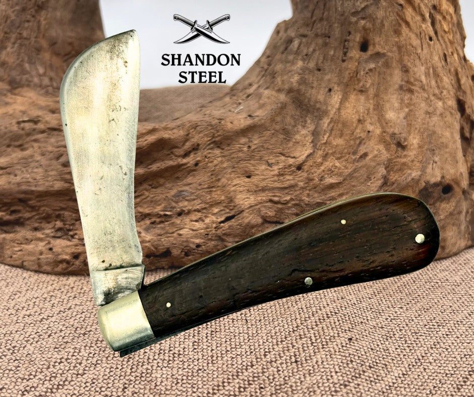 KA-BAR USA Vintage Hawkbill Folding Pocket Knife Carbon Steel Wood Handle (79)