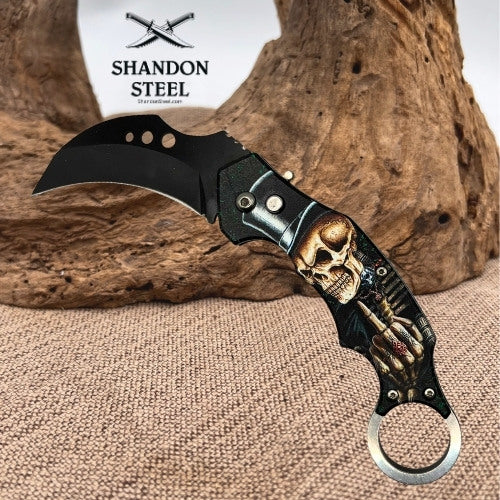 Skull Auto Karambit Folding Pocket Knife SK005