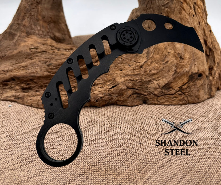 Mantis Midnight Folding Karambit  Hemispherical Blade Steel Handles Black (50)
