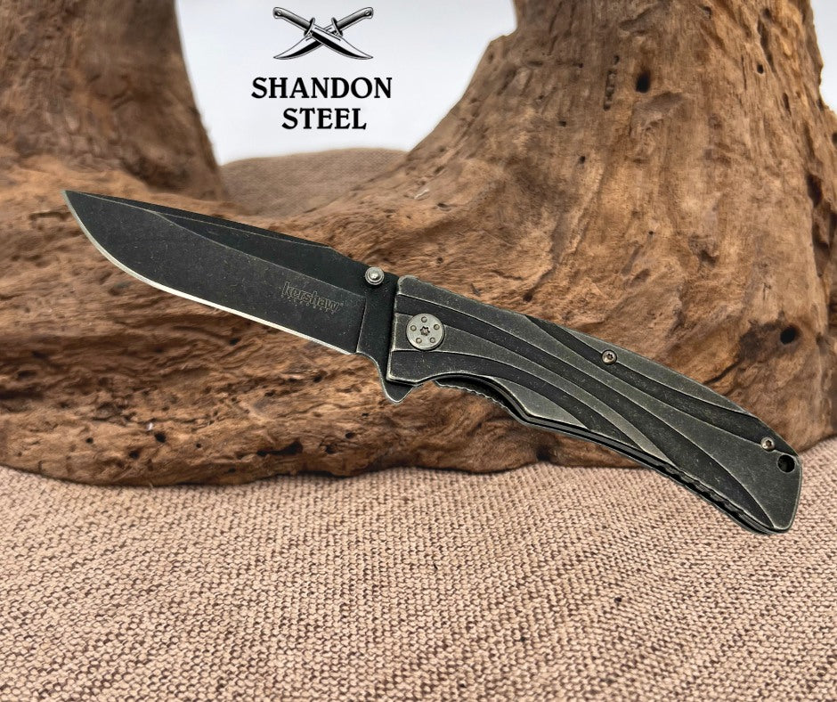 Kershaw Folding Pocket Knife 1303BW Blackwash Stainless Steel Linerlock Plain 70