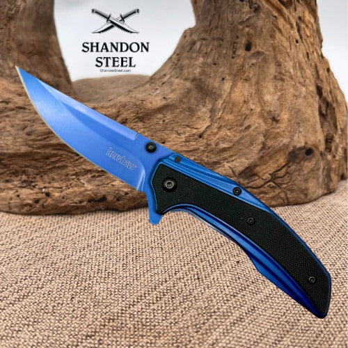 Kershaw Outright 8320 Blue/Black Drop Point Plain Edge Frame Lock Pocketknife 45