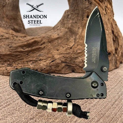 Kershaw Cryo 1555BLKST Rick Hinderer Folding Knife Black Serrated Pre-Owned 157