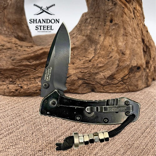 Kershaw Cryo 1555BLKST Rick Hinderer Folding Knife Black Serrated Pre-Owned 157