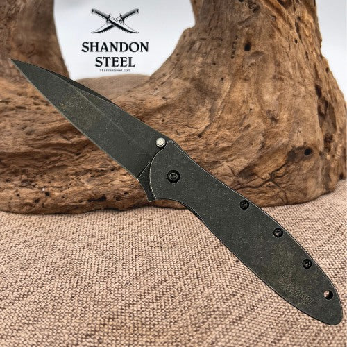 KERSHAW LEEK 1660BLKW Blackwash Plain Blade Speedsafe Knife Ken Onion USA (65)