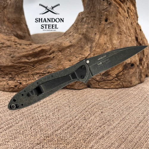 KERSHAW LEEK 1660BLKW Blackwash Plain Blade Speedsafe Knife Ken Onion USA (65)