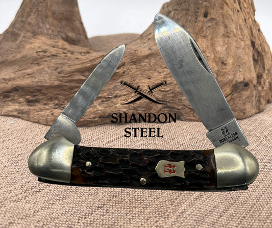 ROBT KLAAS KISSING CRANE SOLINGEN GERMANY BONE 2 BLADE CANOE KNIFE 2629XVI (20)